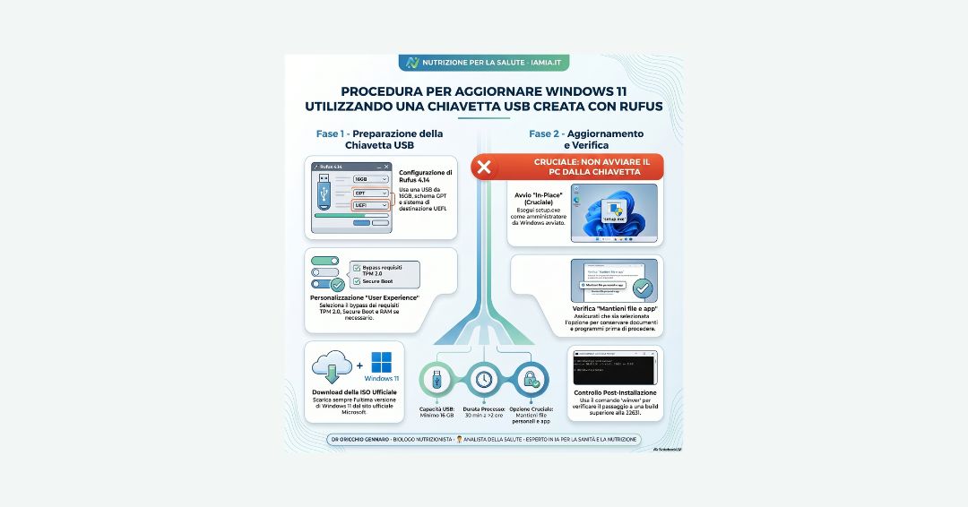 PROCEDURA PER AGGIORNARE WINDOWS 11 UTILIZZANDO UNA CHIAVETTA USB CREATA CON RUFUS